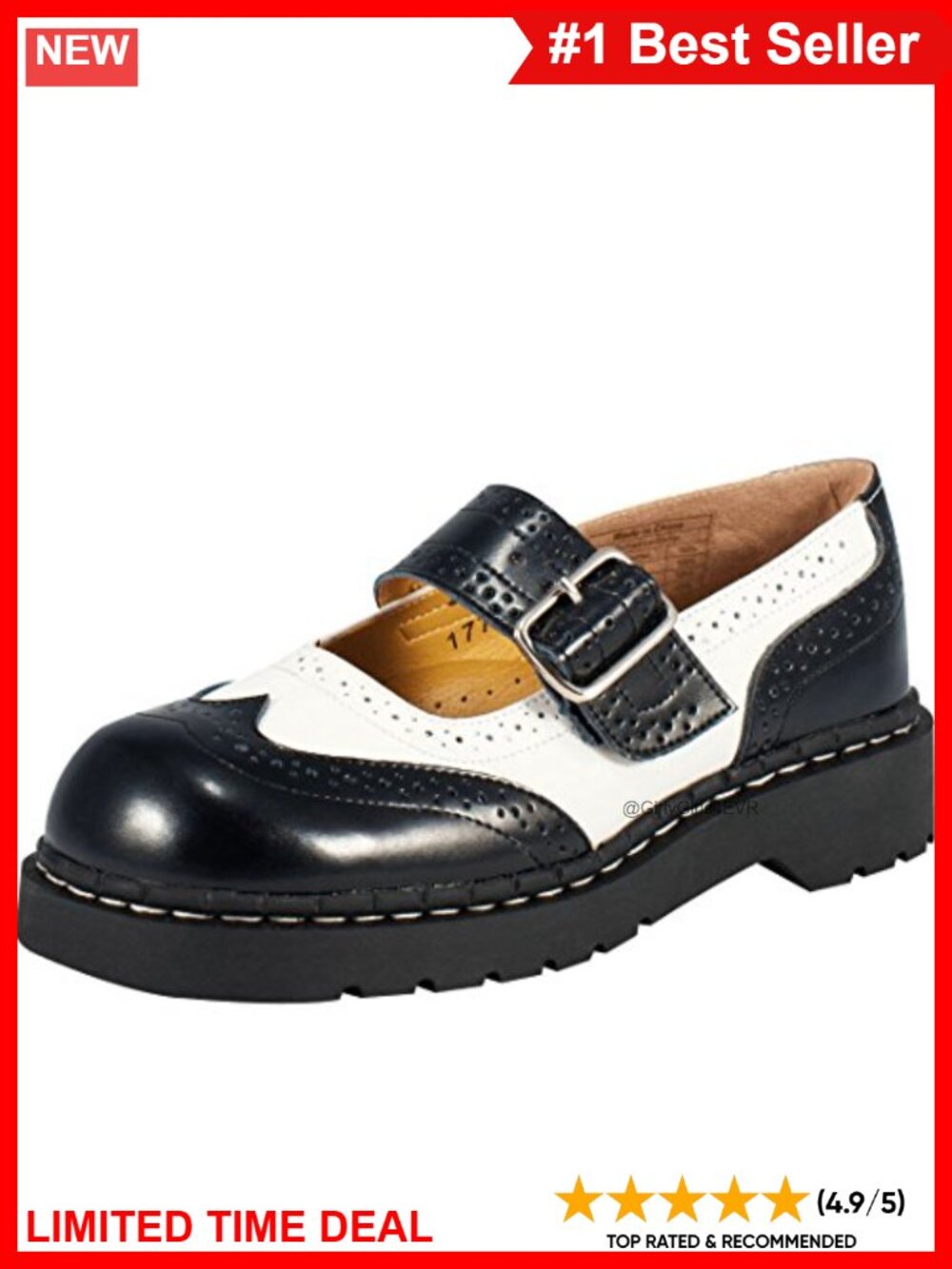Brogue Mary Jane Flats Leather Round Toe Buckle Casual Shoes